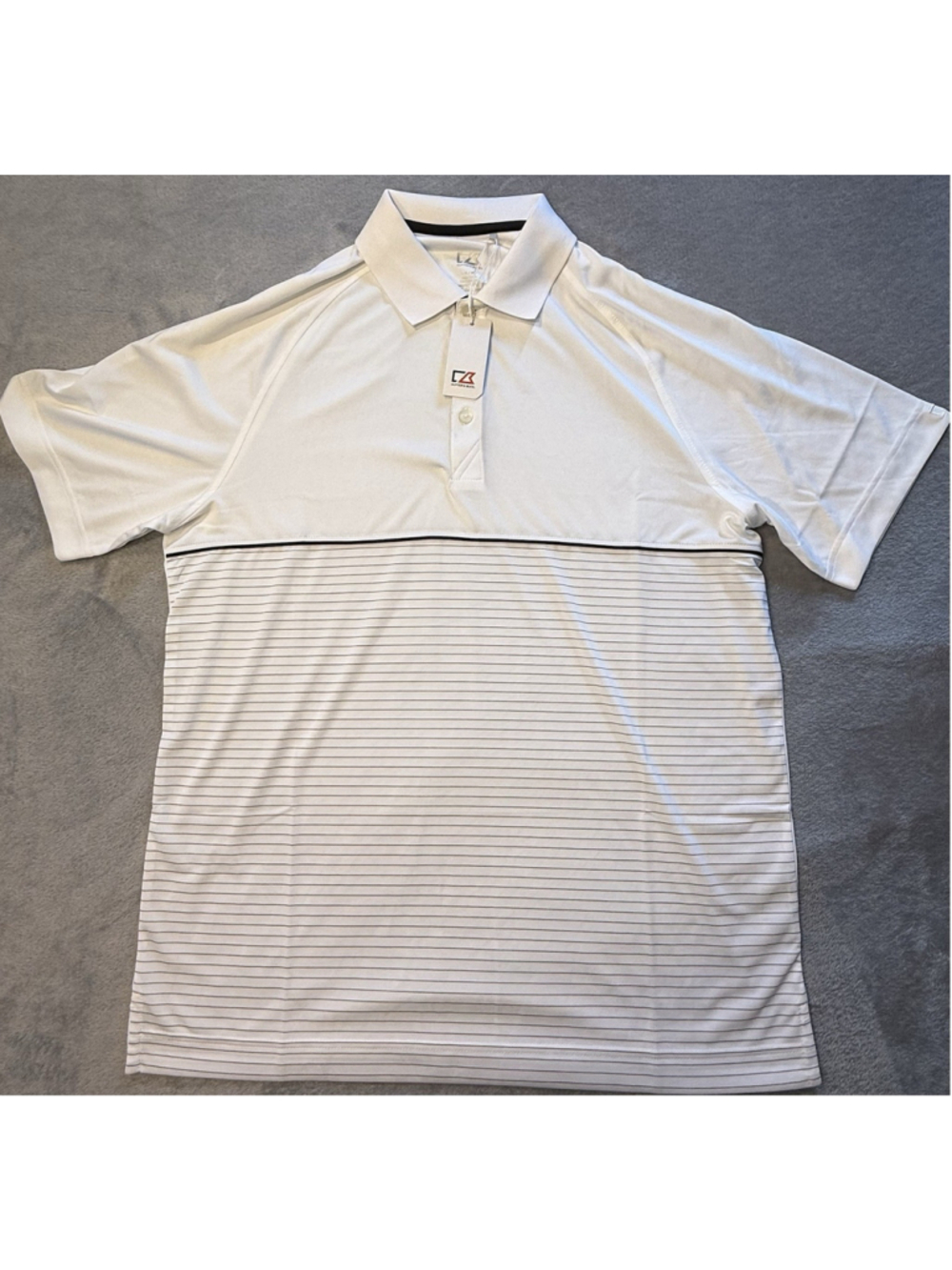 Cutter & Buck Dry Tec Mens Golf Polo Shirt White Black Striped Size M NWT